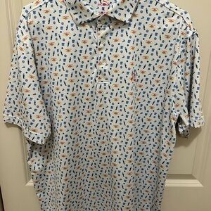 Rhoback Men's White Polo with Blue and Red Pattern